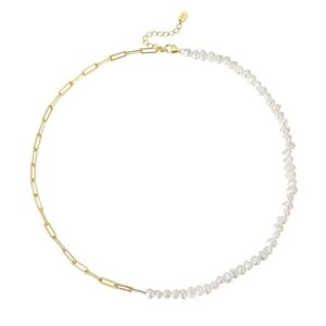 NIB Louise Carter Rhoni 14K Gold Paper Clip Pearl Necklace 16"